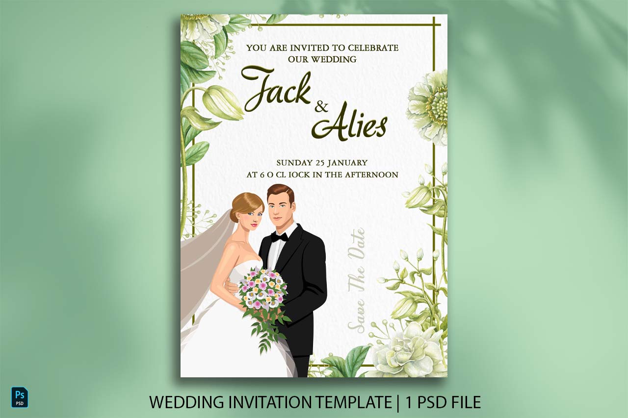 Green wedding invitation templates