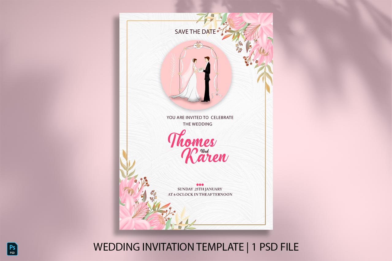 Wedding invitation templates pink color invitation card