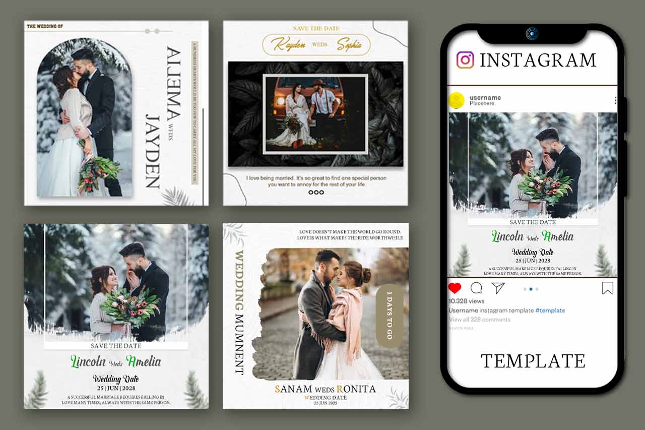 wedding instagram post psd template