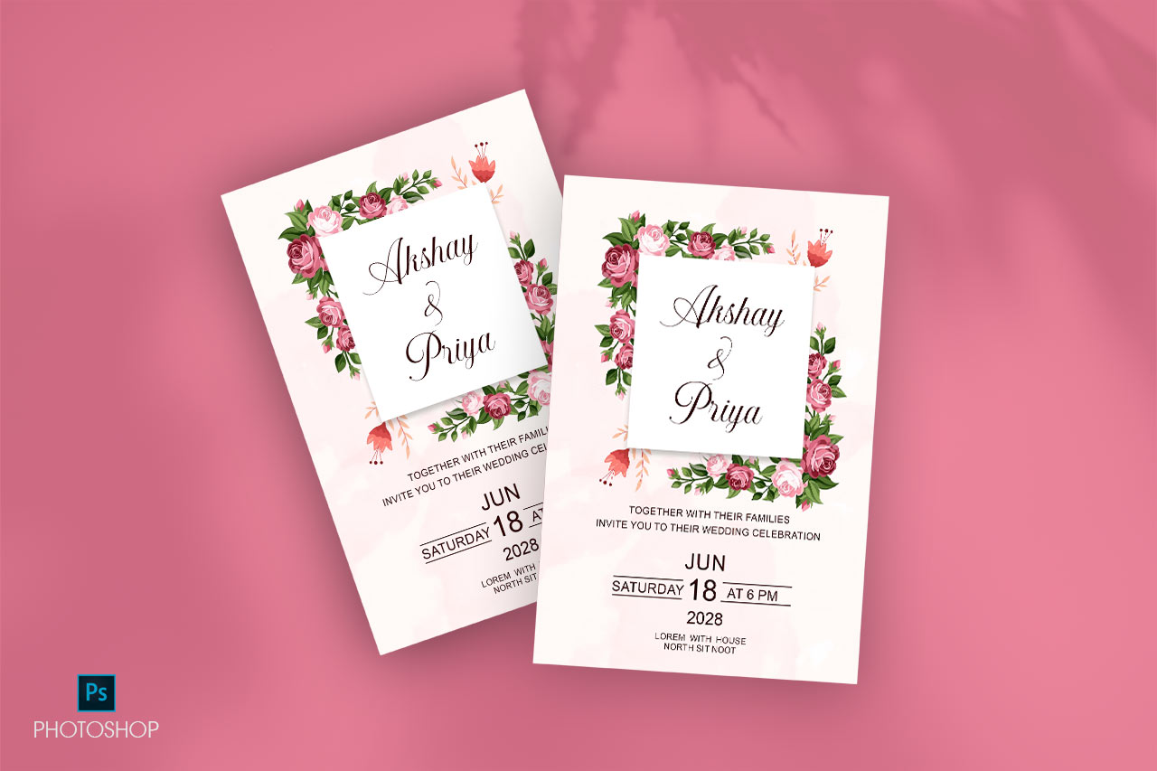 pink wedding invitation card